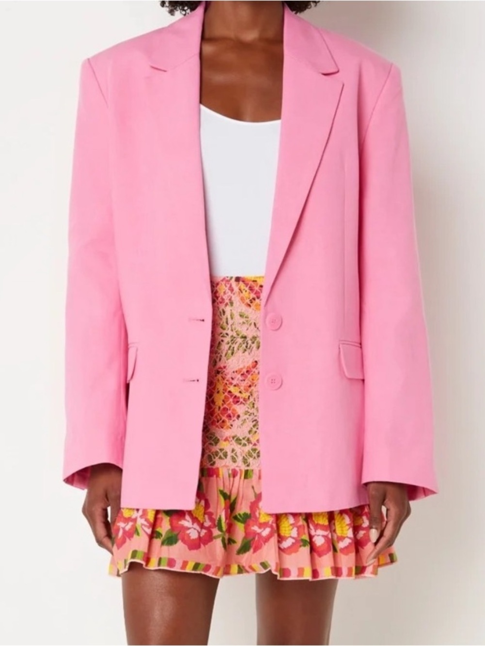 FARM Rio Oversized Pink Lyocell Blend Tailored Blazer Padded Shoulder NWT S